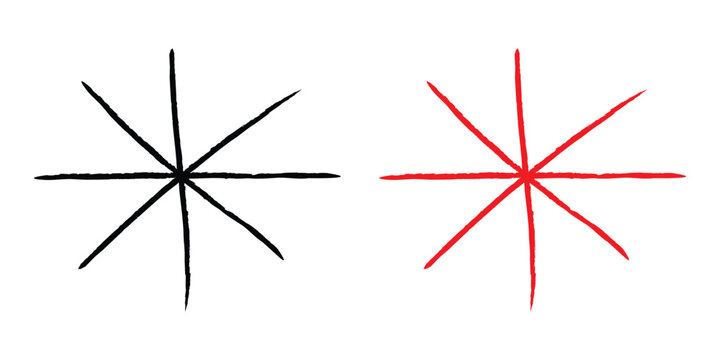 Hand Drawn Eight Pointed Starburst Symbol in Black and Red Vector Illustration