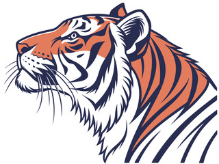 Obraz premium Majestic tiger head profile, stylized vector graphic. A bold, stylized vector graphic of a tiger's head in profile view. 