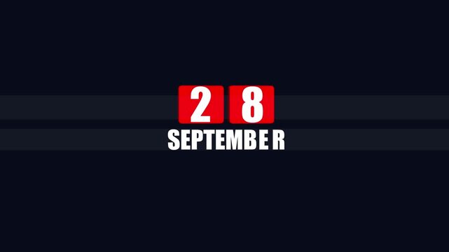 September 28th date display with horizontal lines on dark background calendar month . 4k video