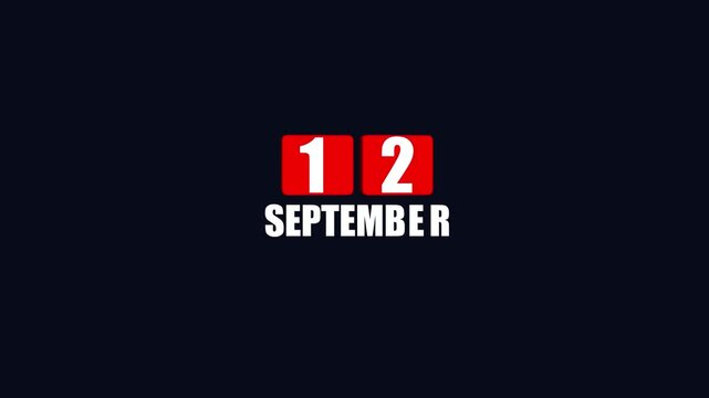 September Twelfth Date Calendar Display with Red and White Numbers on Dark Background image photo . 4k video