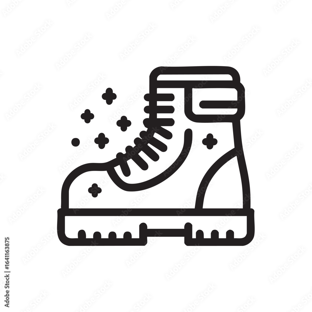 Poster a simple line icon of a clean or new boot with sparkles.