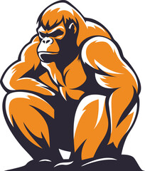 A stylized illustration of a gorilla in a squatting position, looking thoughtful.
