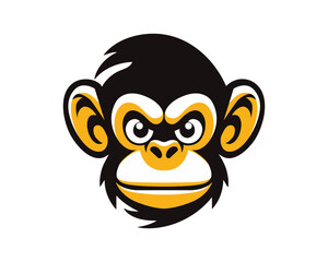 A stylized cartoon monkey face with black fur and yellow accents, facing forward on a white background.