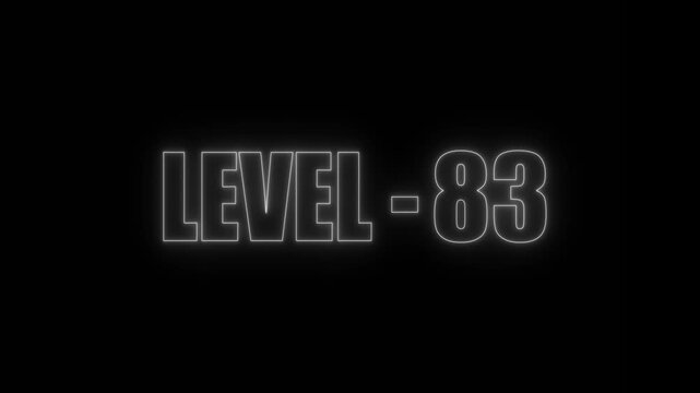 White Neon Glow Text LEVEL-83 on Black Background level eighty-three . 4k video