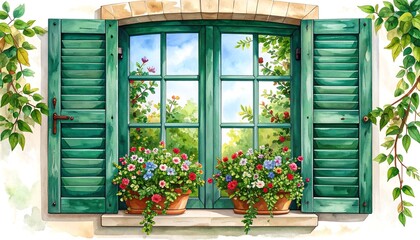 Rustic window with flowers