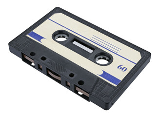 Fototapeta premium Old audio cassette tape isolated on a transparent background. Full depth of field. PNG.