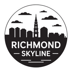 Obraz premium Richmond skyline. Circular style. Stock vector illustration Vector black silhouette. with white background.