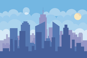 Obraz premium Silhouette of a city skyline with clouds and a yellow sun