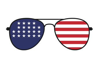 American flag aviator sunglasses isolated on white background, a patriotic symbol of the united states of america, representing freedom and independence