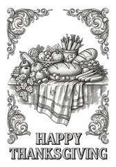 Fototapeta premium Thanksgiving celebration with harvest feast and autumn elements