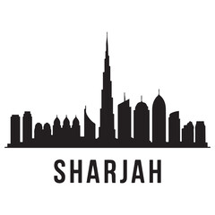 Obraz premium Sharjah skyline. Landscape Sharjah, UAE. Vector illustration. Vector black silhouette. with white background.