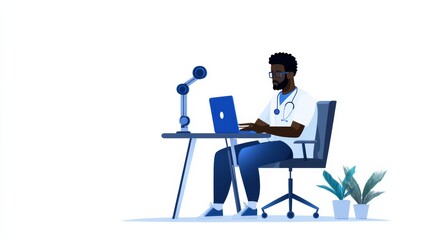 medical professional using telemedicine platform with smart tools, healthcare technology interface,