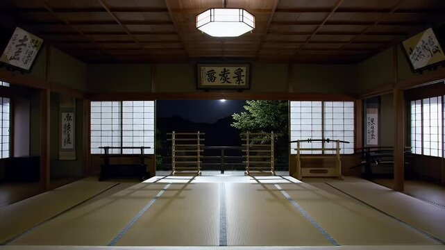Traditional japanese dojo at night