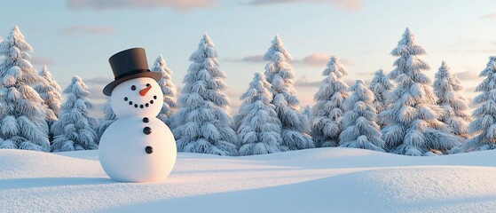 Winter Wonderland Snowman in Snowy Forest Scene