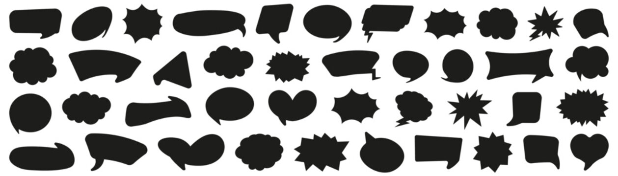 Comic speech bubble silhouettes. Set of black comic speech bubble silhouettes. Includes different shapes from oval to decorative and explosive forms