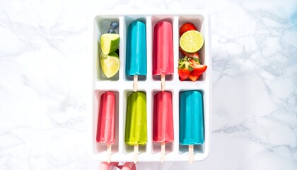 Colorful fruit popsicles in a tray (1)