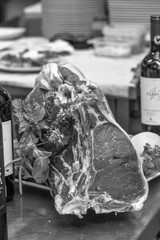 Fresh meat selection showcasing different cuts in a professional kitchen setting