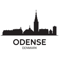 Obraz premium Odense skyline silhouette. Landscape Odense, Denmark. Vector illustration. Vector black silhouette. with white background.