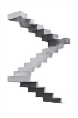 Fototapeta premium Minimalist brutalist floating concrete stairs isolated on white background. Modern architectural design with sharp shadows, clean lines, and sculptural geometry