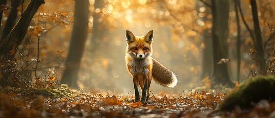 Autumnal Forest Encounter:  Foxy Focus in Golden Light