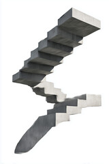 Fototapeta premium Minimalist brutalist floating concrete stairs isolated on white background. Modern architectural design with sharp shadows, clean lines, and sculptural geometry