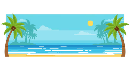 Obraz premium Stylized serene tropical beach scene with palms and ocean view background