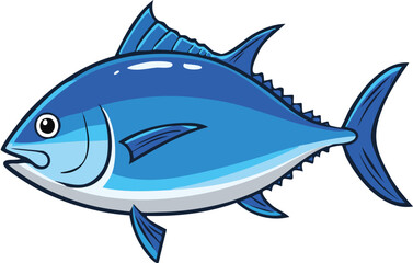 A vibrant illustration of a blue tuna fish swimming, showcasing its fins and body.