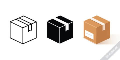 Obraz premium Three isometric cardboard boxes with tape and label package shipping