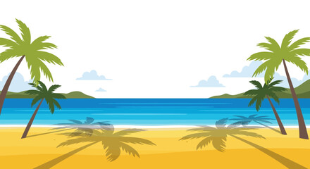 Fototapeta premium Tropical paradise landscape with azure sea and palm trees illustration