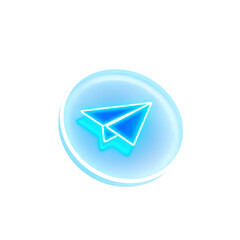 Photo of paper airplane with neon blue outline isolated on transparent background