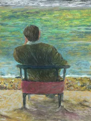 man by the sea. acrylic illustration © Anna Ismagilova