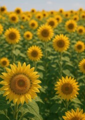Obraz premium Vibrant sunflowers under blue sky.