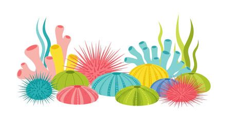 Naklejka premium Vibrant Underwater Ecosystem: An Assemblage of Colorful Marine Life