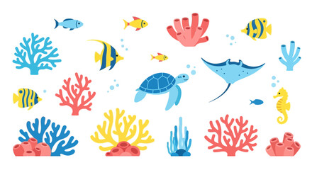Obraz premium A vibrant undersea world illustration with colorful marine life and coral reefs