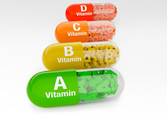 Vitamine e benessere, rendering 3d