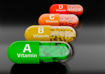 Vitamine e benessere, rendering 3d