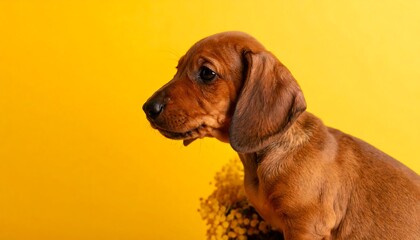 Puppy, yellow background, profile