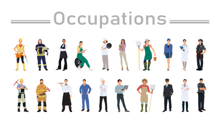 People cartoon character different profession, job occupation and specialization isolated on white