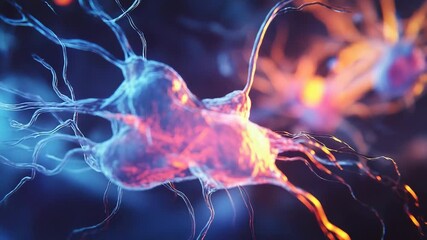 Glowing neuron transmitting signals in neural network of human brain - Powered by Adobe