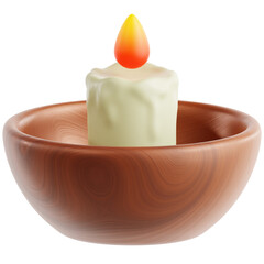 Candle in Wooden Bowl 3D Icon for Autumn Season