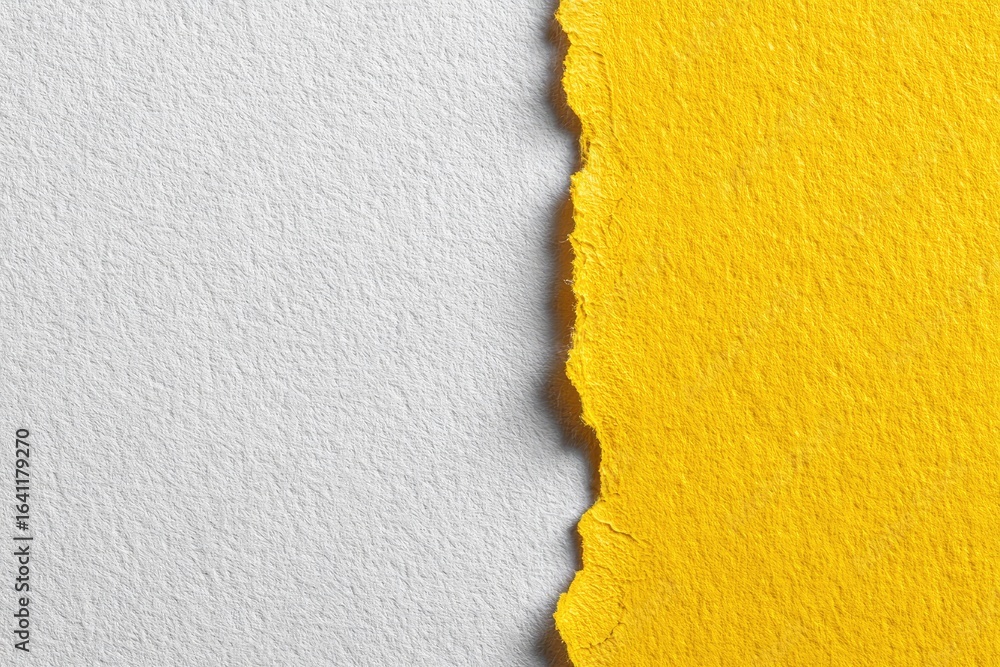 Poster torn yellow paper edge on gray paper texture background with copy space