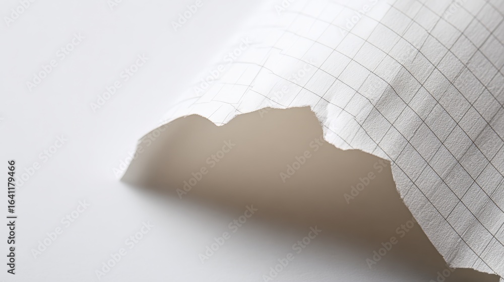 Poster torn graph paper edge on white background, abstract graphic design element for creative projects