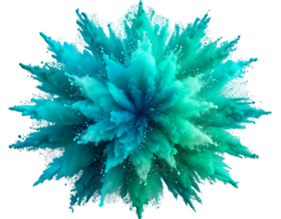 Vibrant Aquamarine Powder Dust Explosion with Turquoise Hues, Isolated on Transparent Background