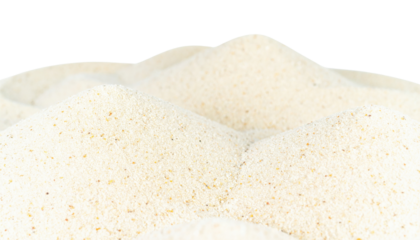 A close-up view of finely granulated white sand, forming soft, undulating shapes against a black background.