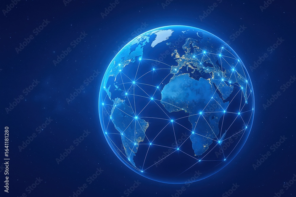 Aufkleber global network technology connecting the world: a digital illustration of interconnectedness and com