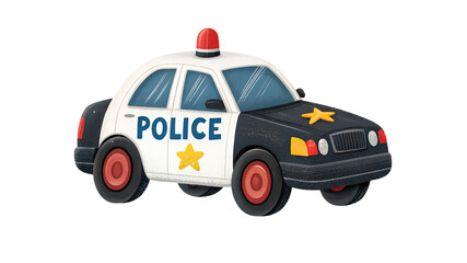 Cartoon illustration of a police car with POLICE text and stars on transparent background