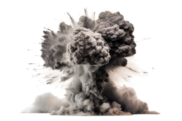 Massive explosion, dark gray smoke billows outward, radiating outwards from center