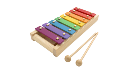 Colorful Wooden Xylophone with Two Mallets on transparent Background musical instrument music