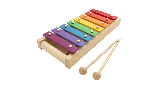 Colorful Wooden Xylophone with Two Mallets on transparent Background musical instrument music