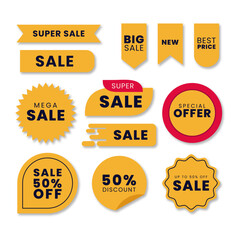 Set of new stickers, sale tags and labels. Shopping stickers and badges for merchandise and promotion, special offer, new collection, discount etc. Yellow stickers for web banners